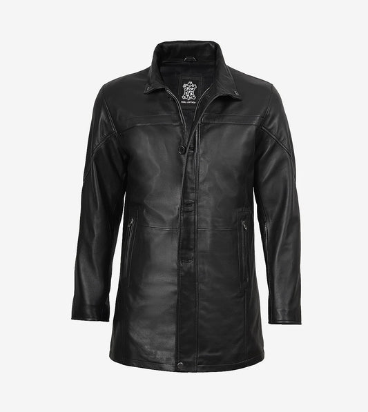 Bristol Mens Black Lambskin Leather Car Coat