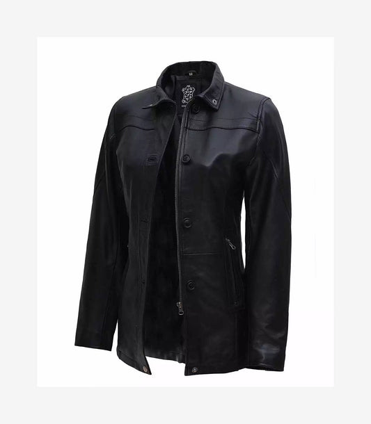 Bristol Womens Black Leather Car Coat - 3/4 Length