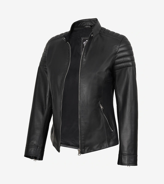 Carrie Black Leather Jacket For Women