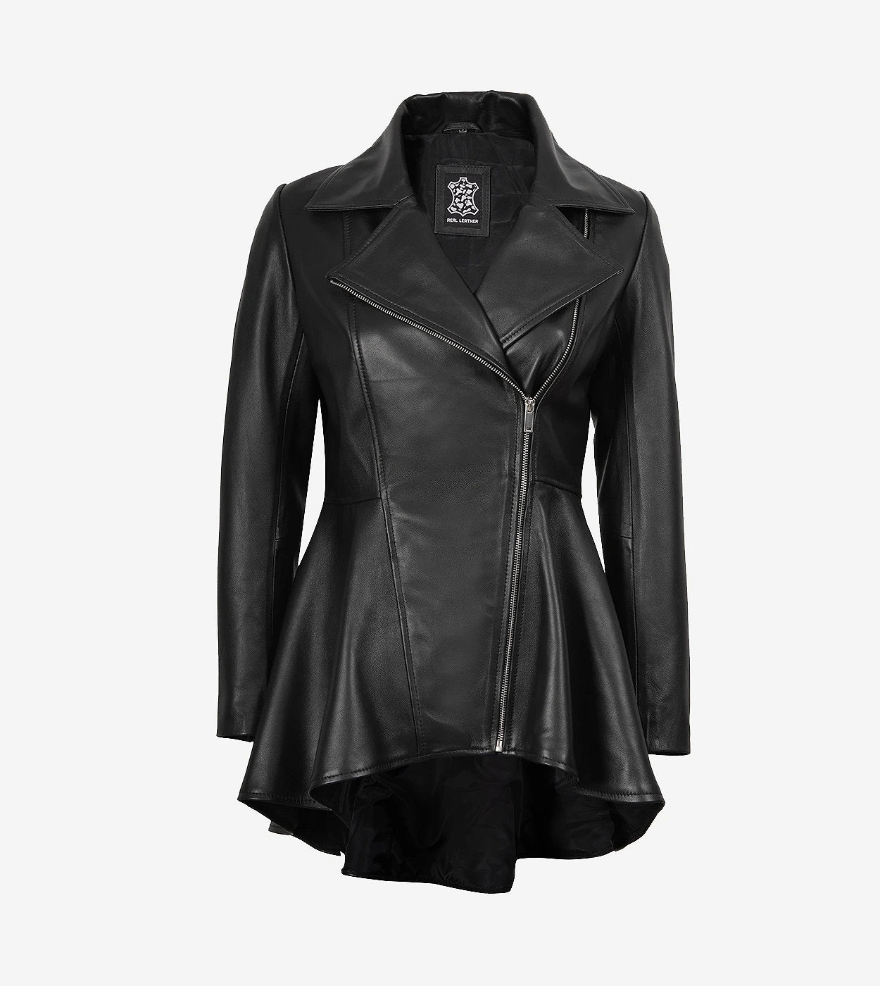 Clarissa Womens Black Peplum Leather Jacket