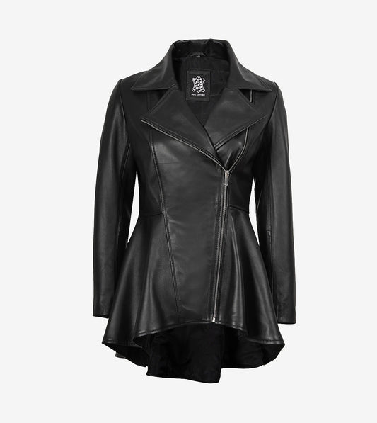 Clarissa Womens Black Peplum Leather Jacket