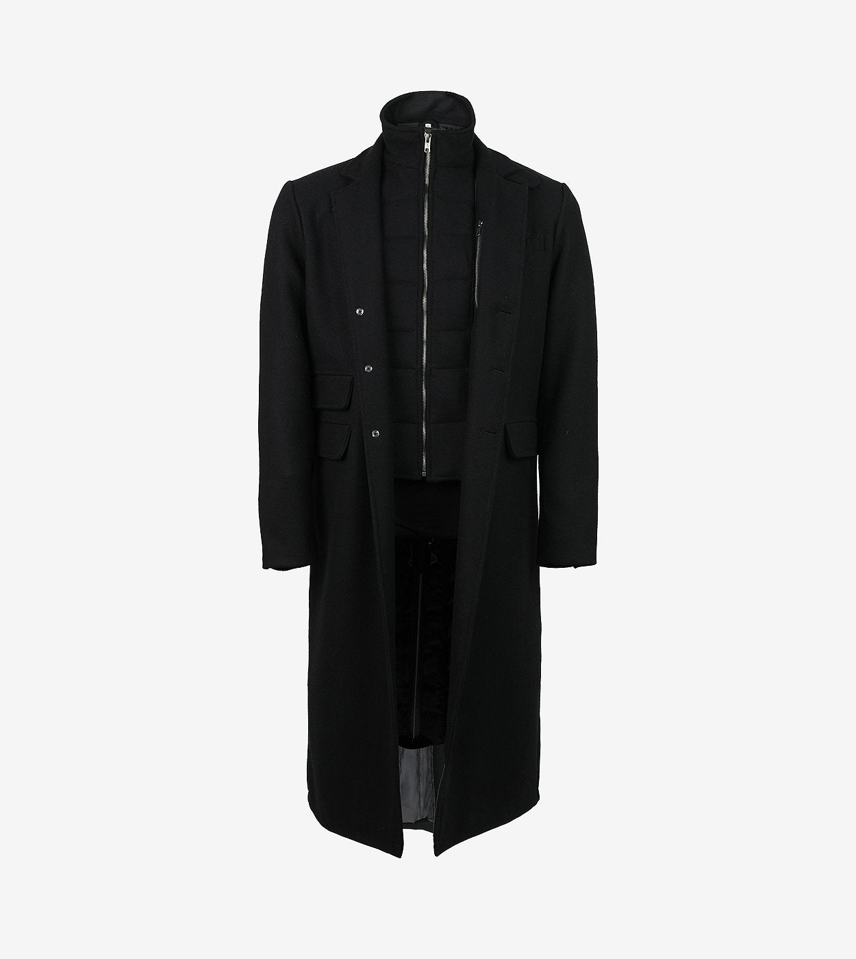 Darryl Men'S Notch Lapel Black Wool Coat With Detachable Wool Vest