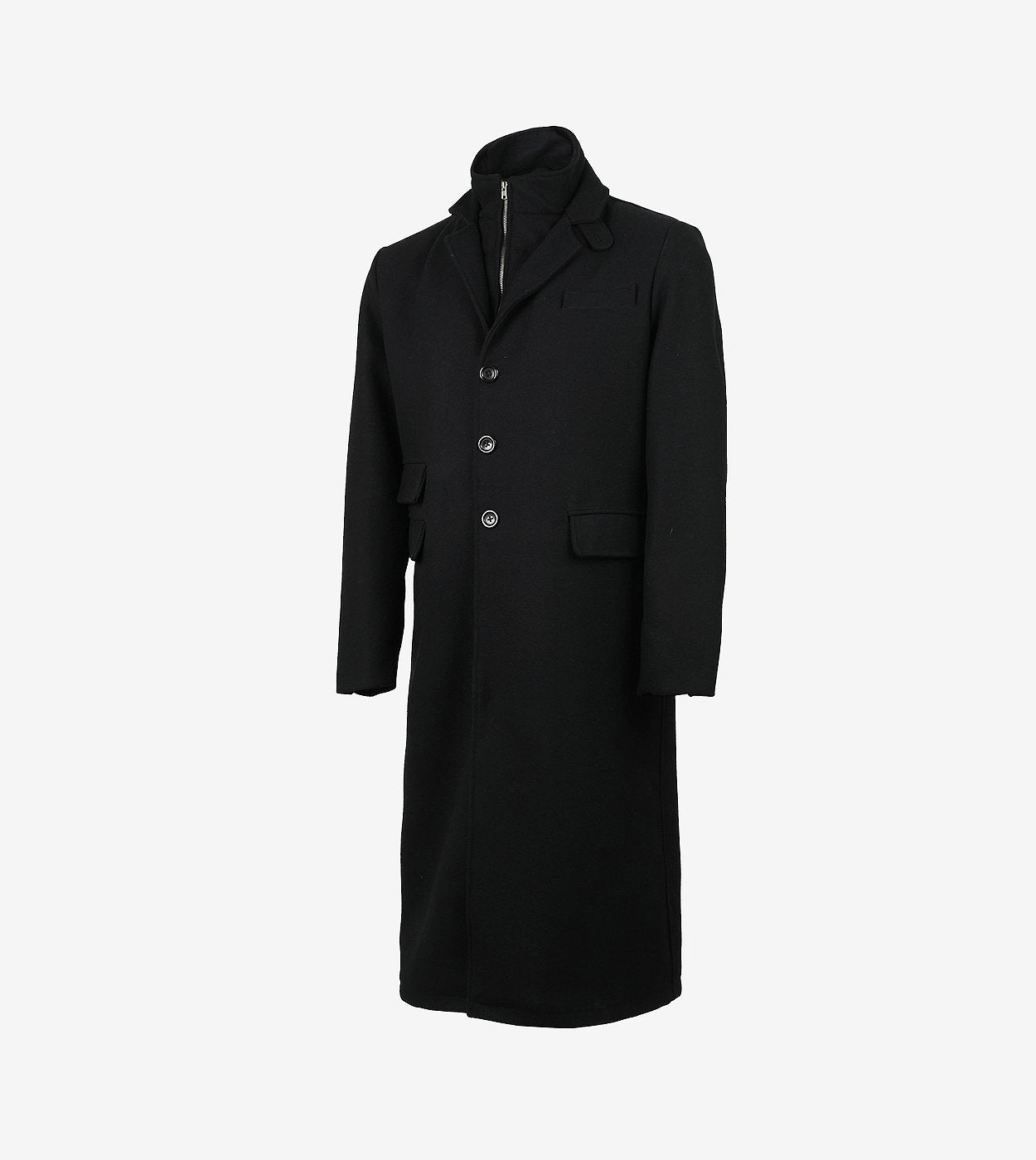 Darryl Men'S Notch Lapel Black Wool Coat With Detachable Wool Vest