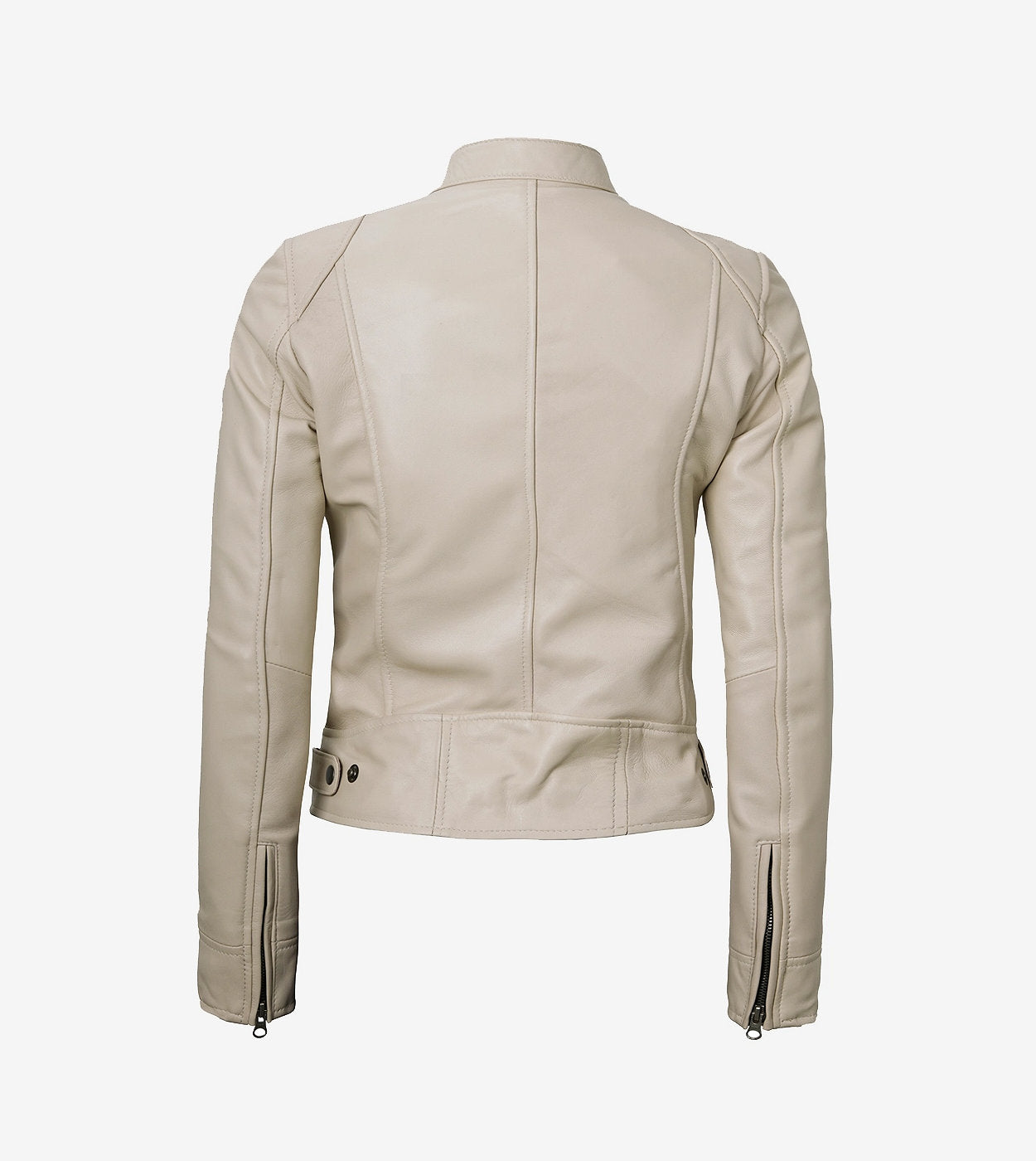 Dodge Beige Cafe Racer Leather Jacket For Women