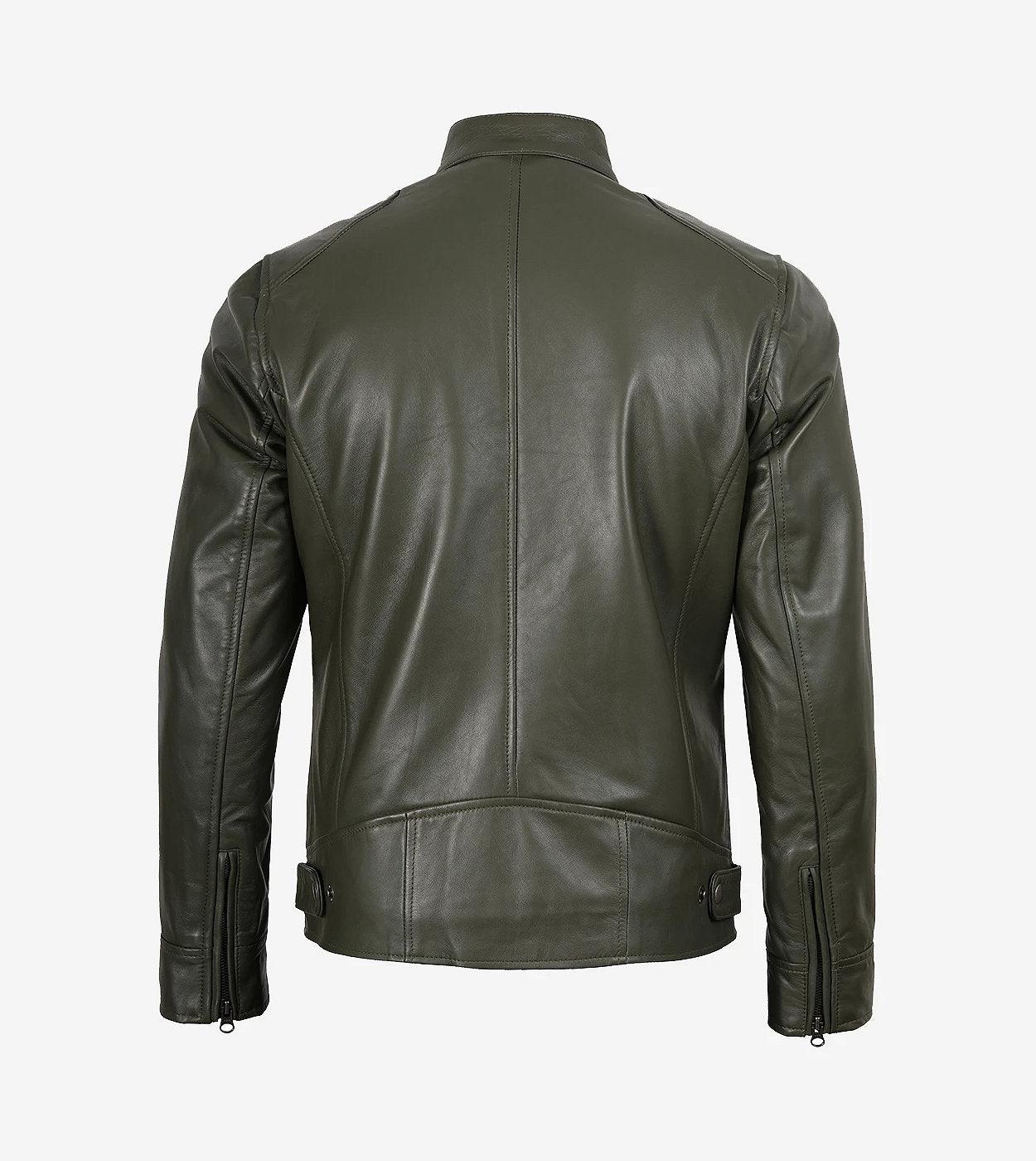Dodge Olive Green Cafe Racer Leather Jacket For Men