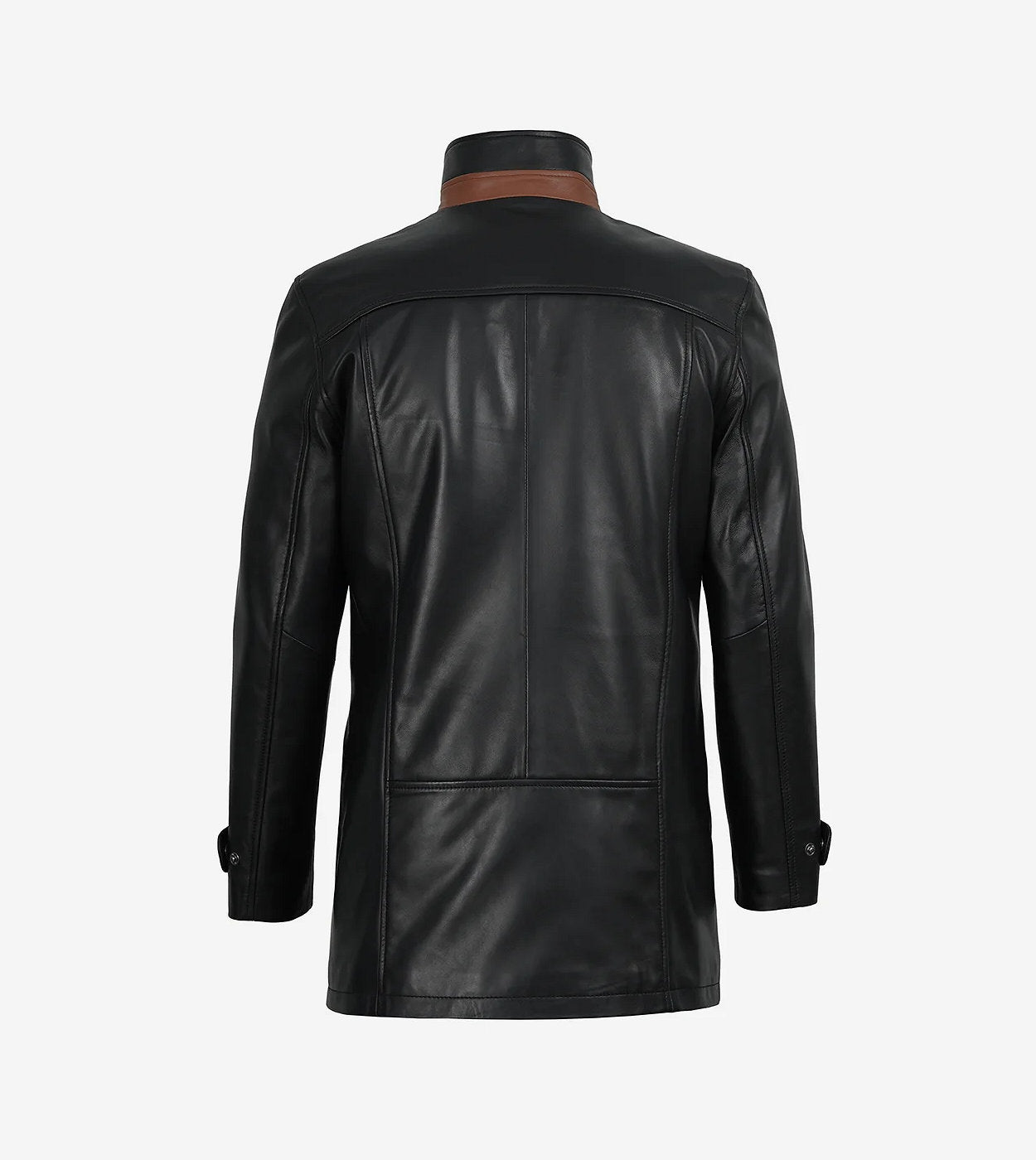 Eric Mens High-Collar Black Leather Jacket With Brown Details