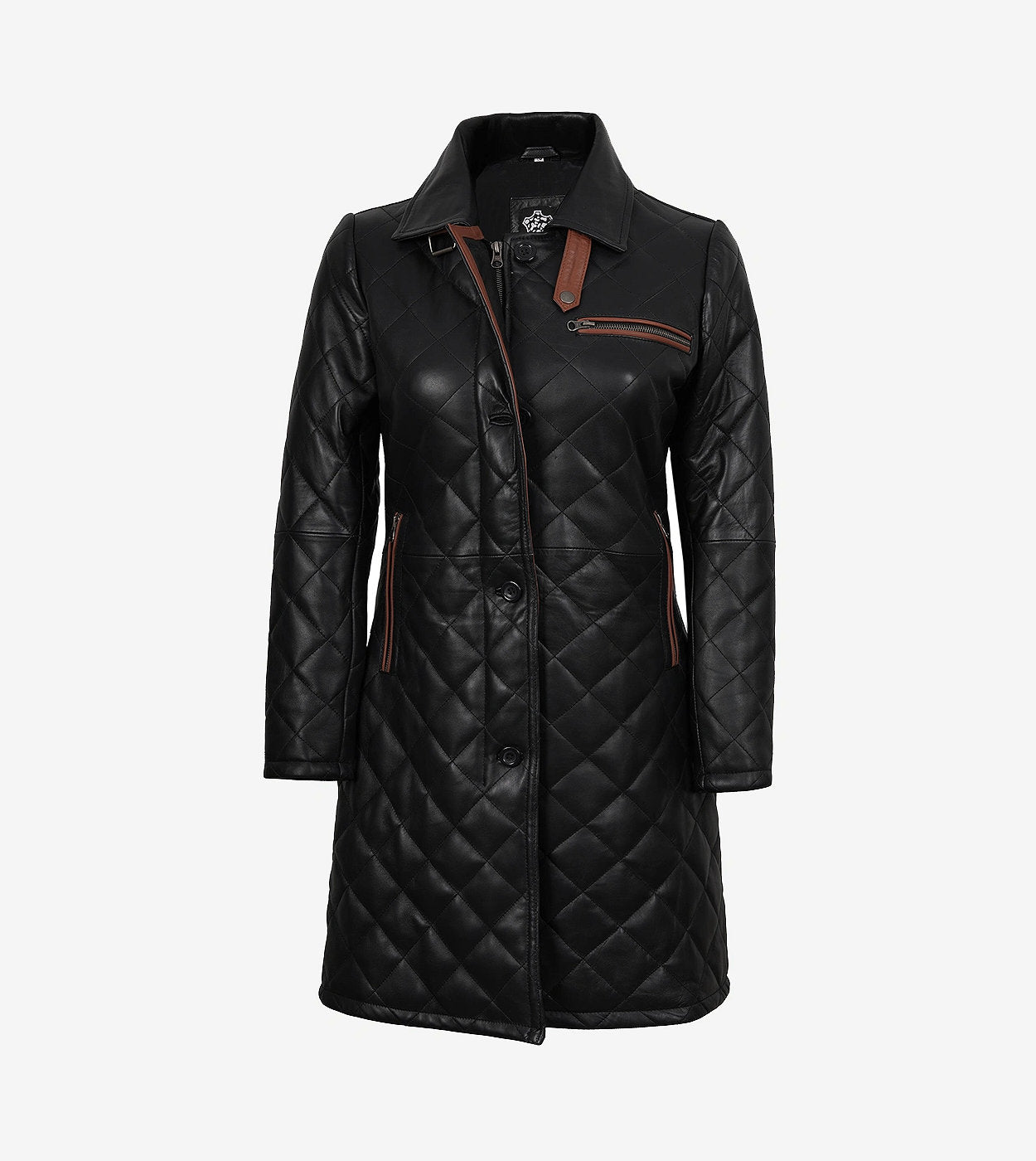 Glen Womens Black Quilted Leather Car Coat
