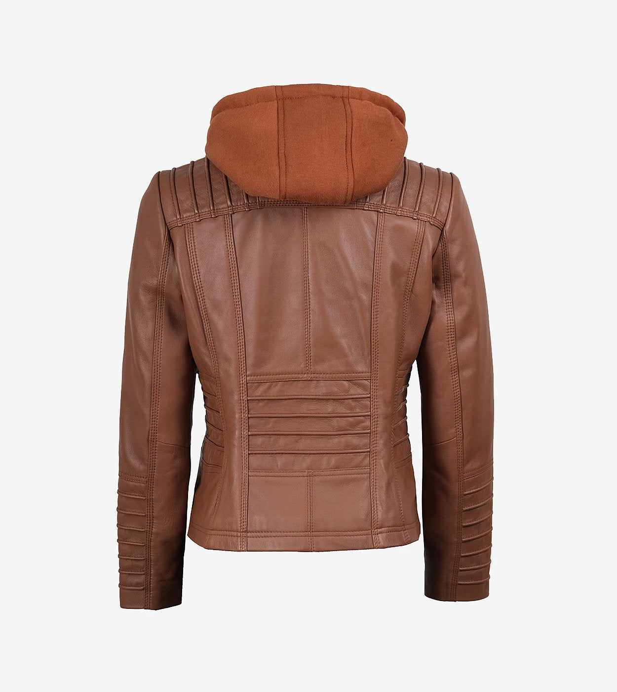 Helen Womens Cognac Leather Jacket With Removable Hood