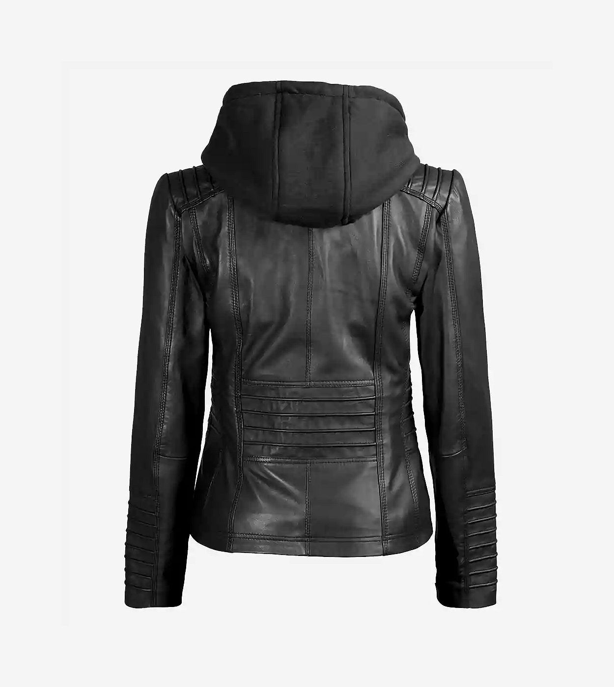 Helen Womens Tall Black Leather Jacket With Removable Hood