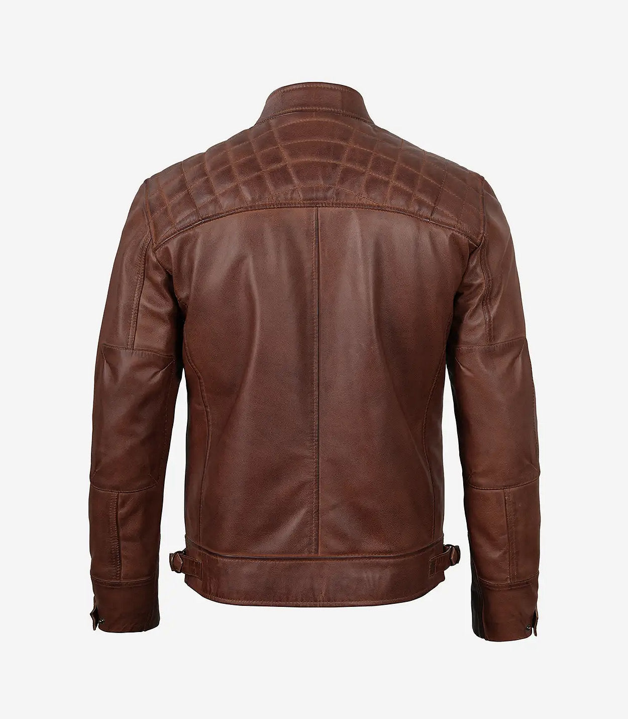Johnson Mens Tall Cognac Cafe Racer Quilted Leather Jacket