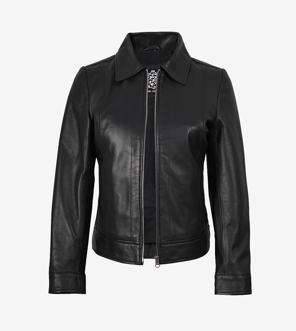 Jose Womens Black Shirt Collar Harrington Leather Jacket