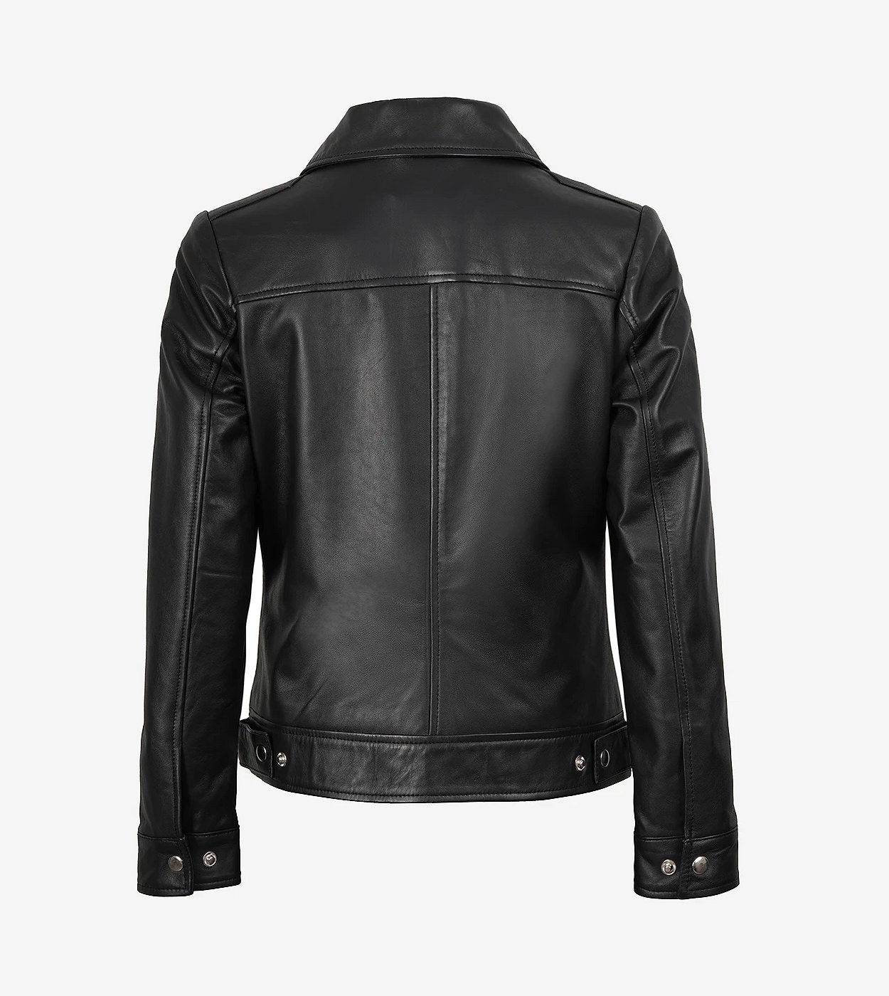 Jose Womens Black Shirt Collar Harrington Leather Jacket