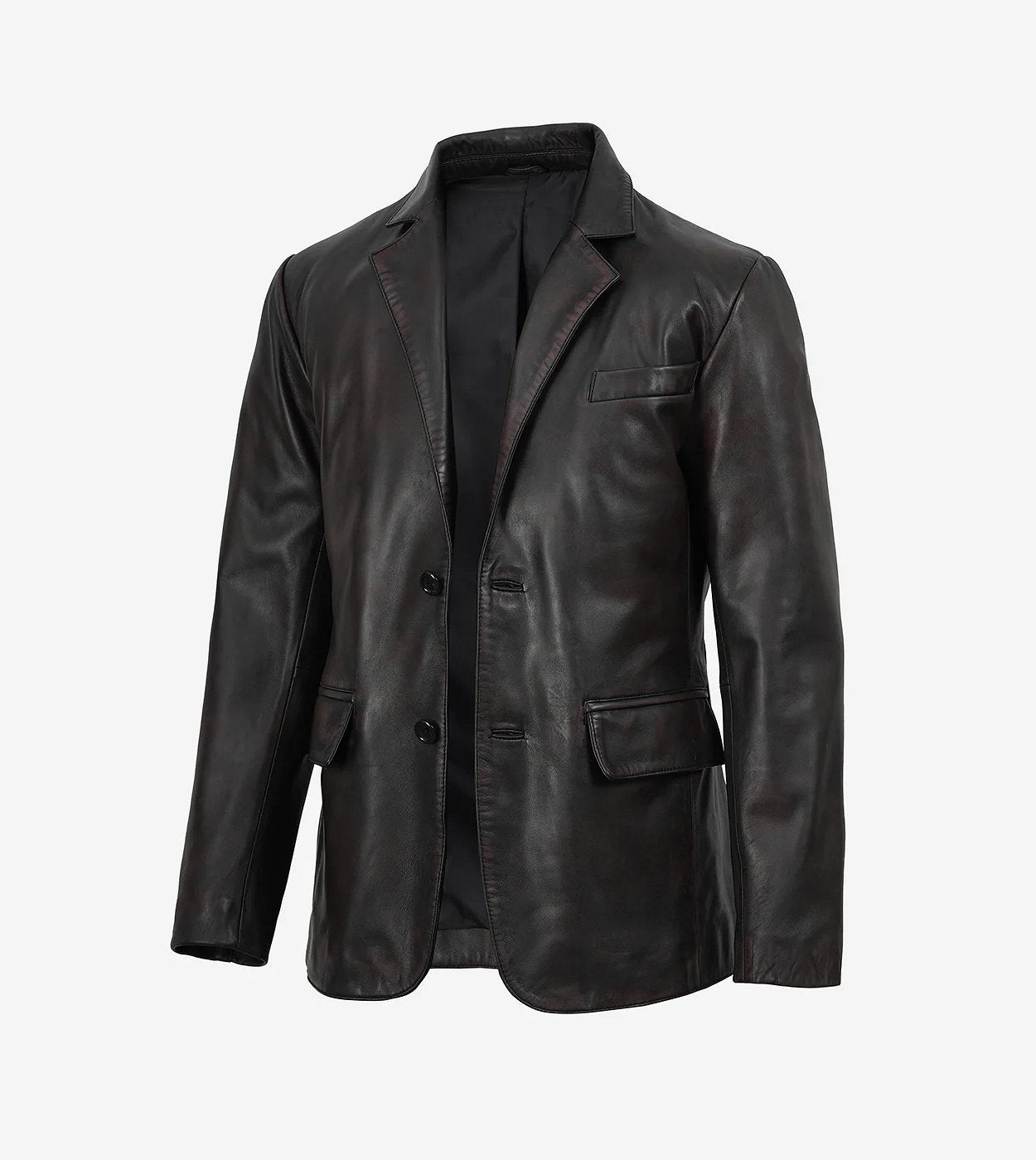 Juan Men'S Two Toned Maroon Distressed Black Leather Blazer