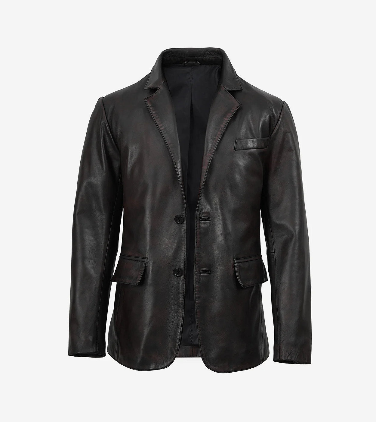 Juan Men'S Two Toned Maroon Distressed Black Leather Blazer