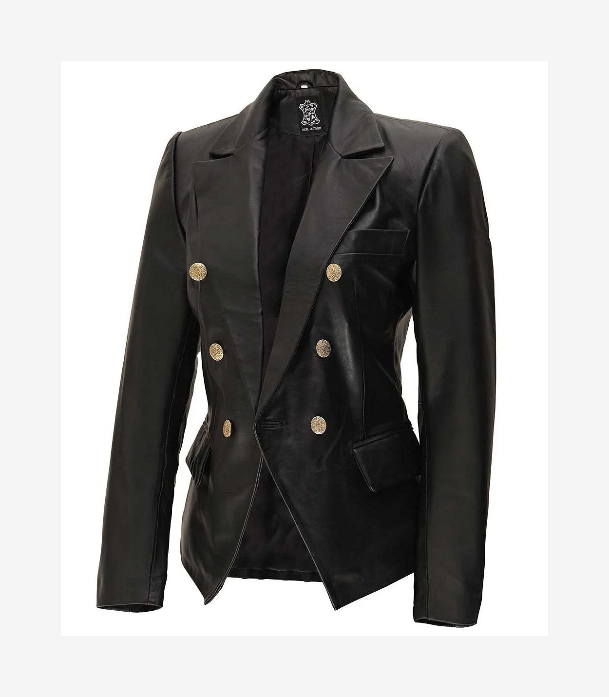 Kim Women'S Double Breasted Black Leather Blazer