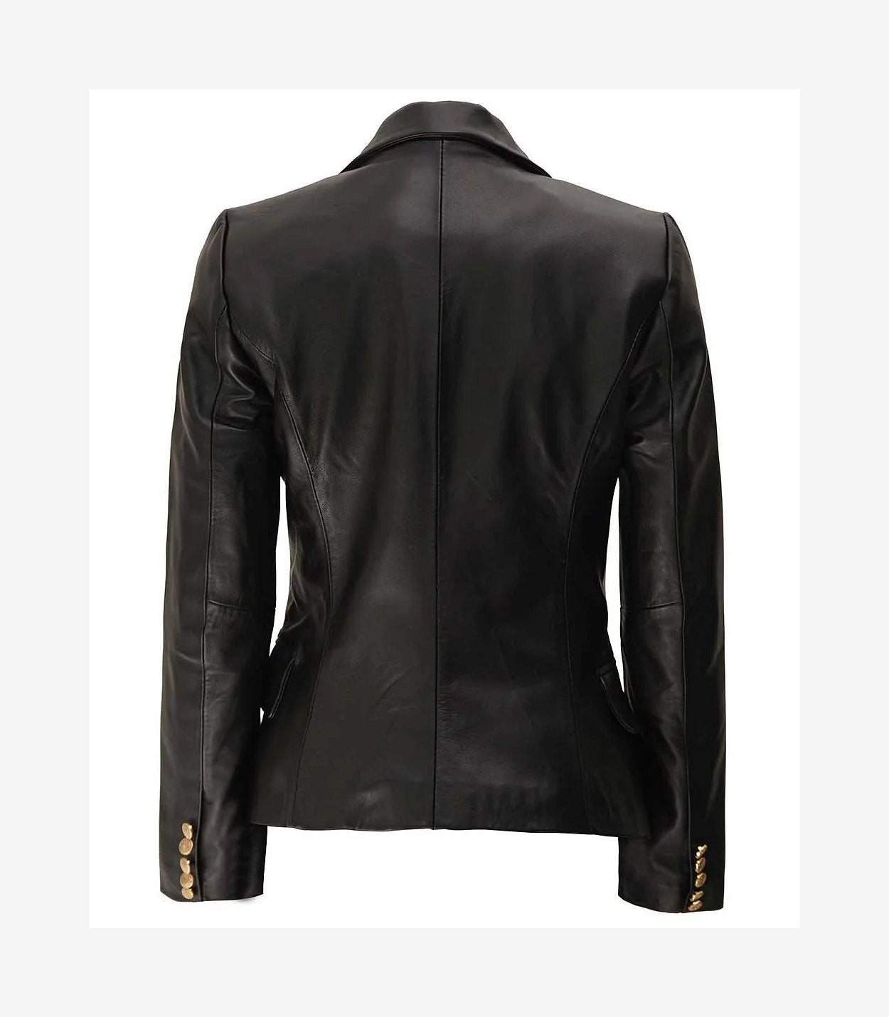 Kim Women'S Double Breasted Black Leather Blazer