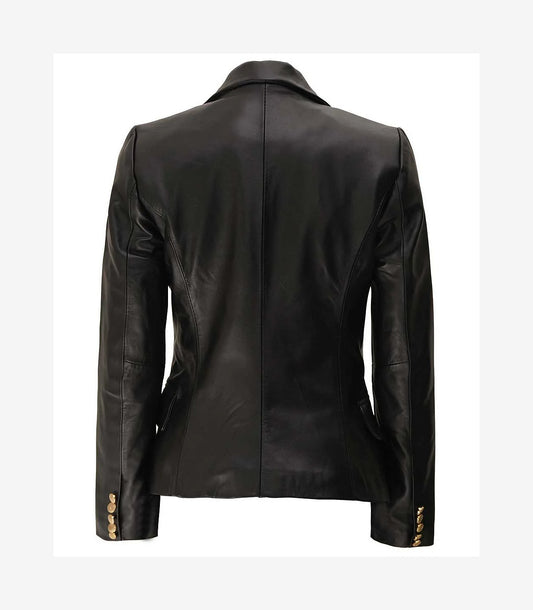 Kim Women'S Double Breasted Black Leather Blazer