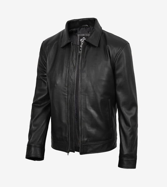 Minimalist: Men'S Tony Black Leather Harrington Jacket