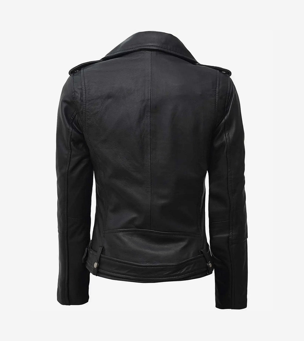 Margaret Womens Black Biker Style Leather Jacket With Belt