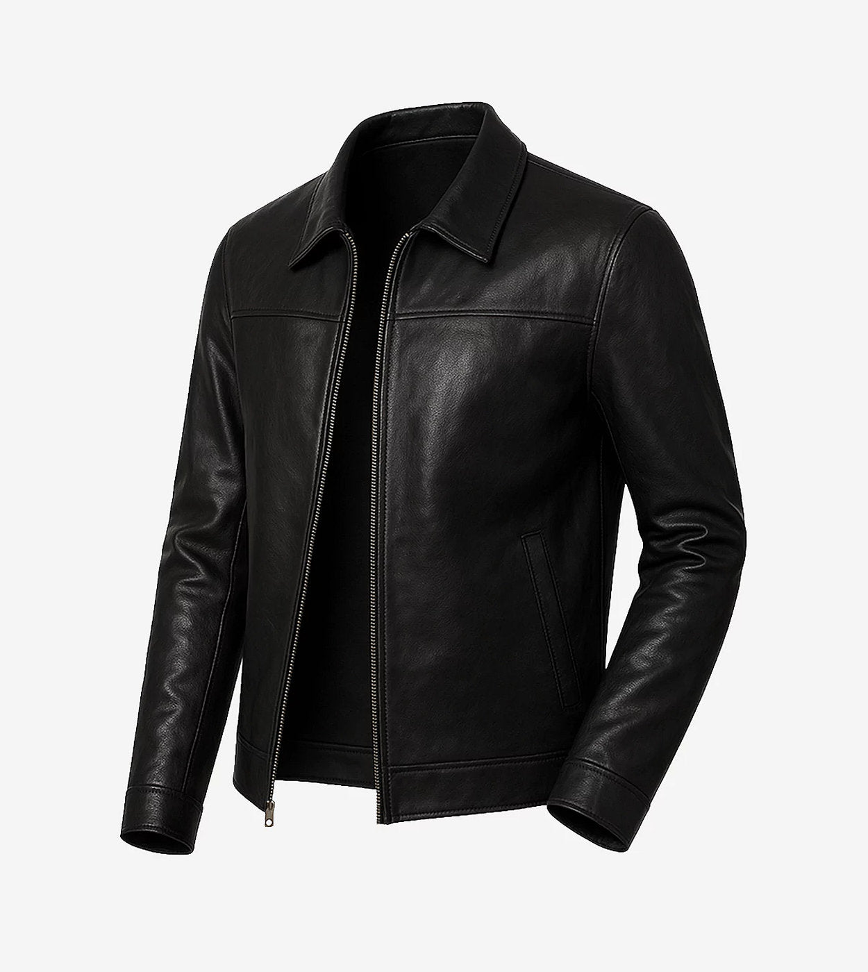 Mark Men'S Black Leather Shirt Collar Jacket