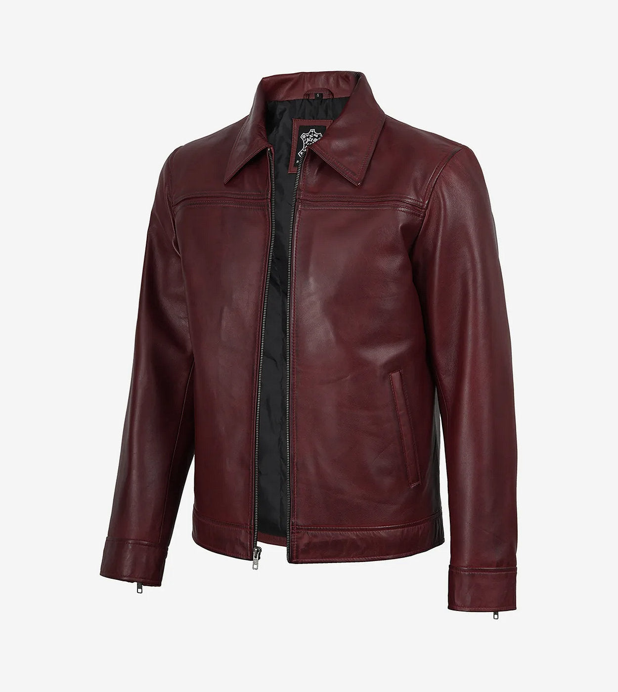 Mark Men'S Maroon Waxed Leather Shirt Collar Jacket