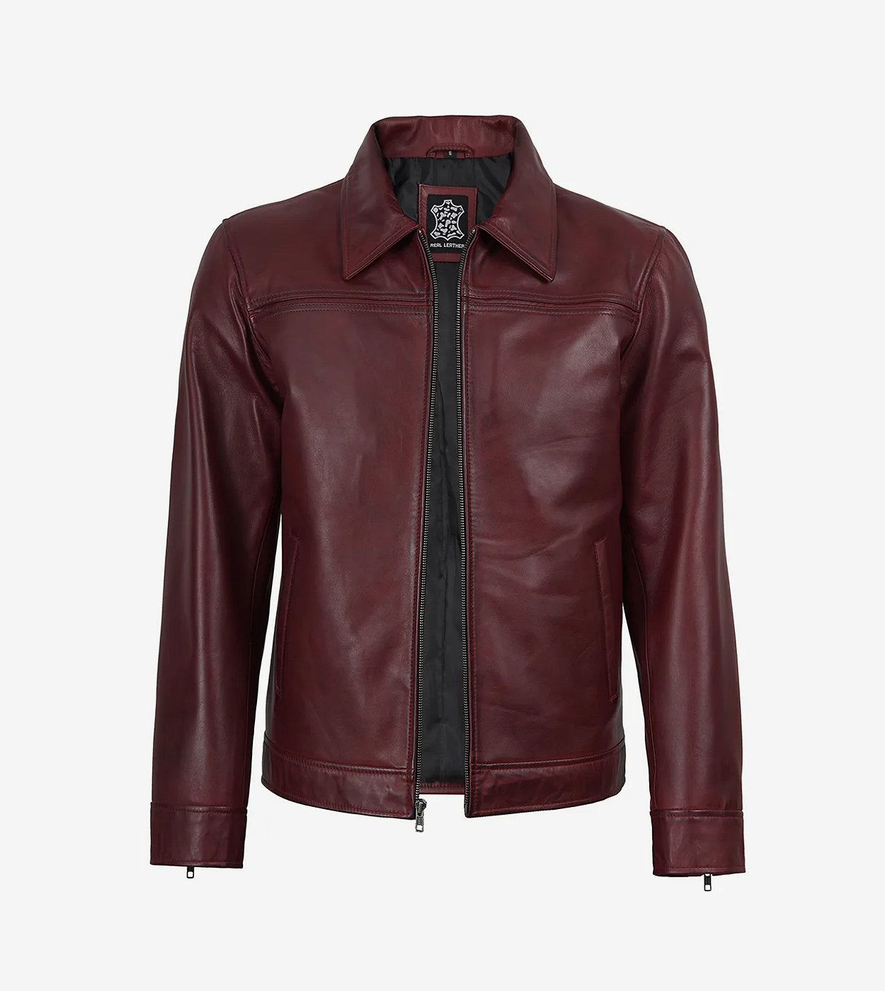 Mark Men'S Maroon Waxed Leather Shirt Collar Jacket