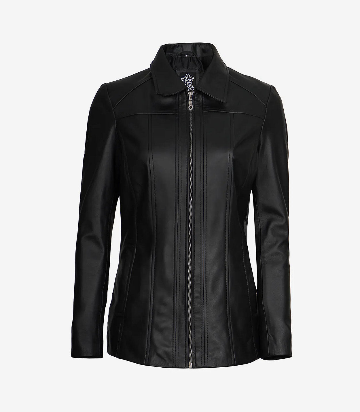 Marsha Womens Black Leather Car Coat