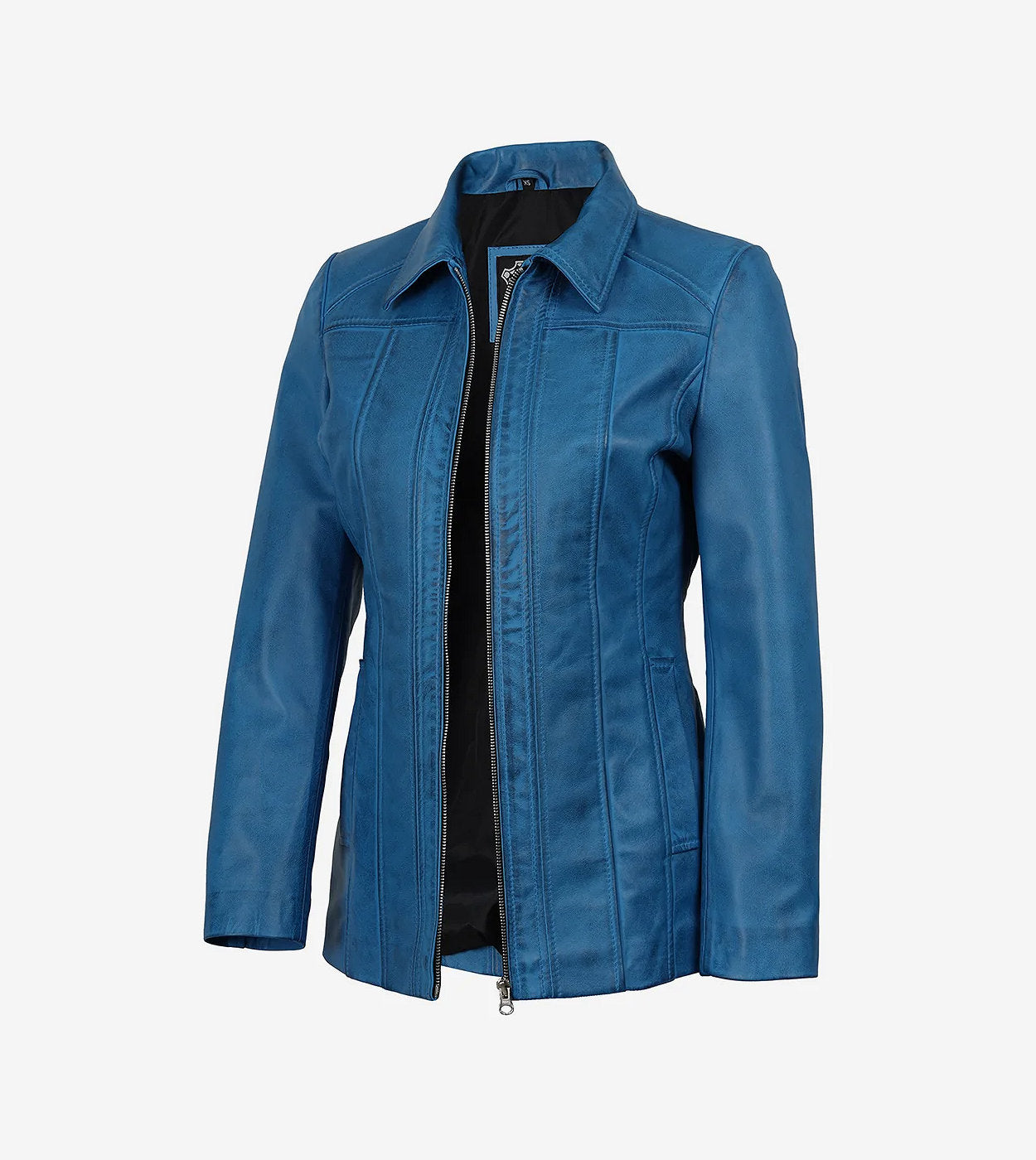 Marsha Womens Blue Leather Car Coat
