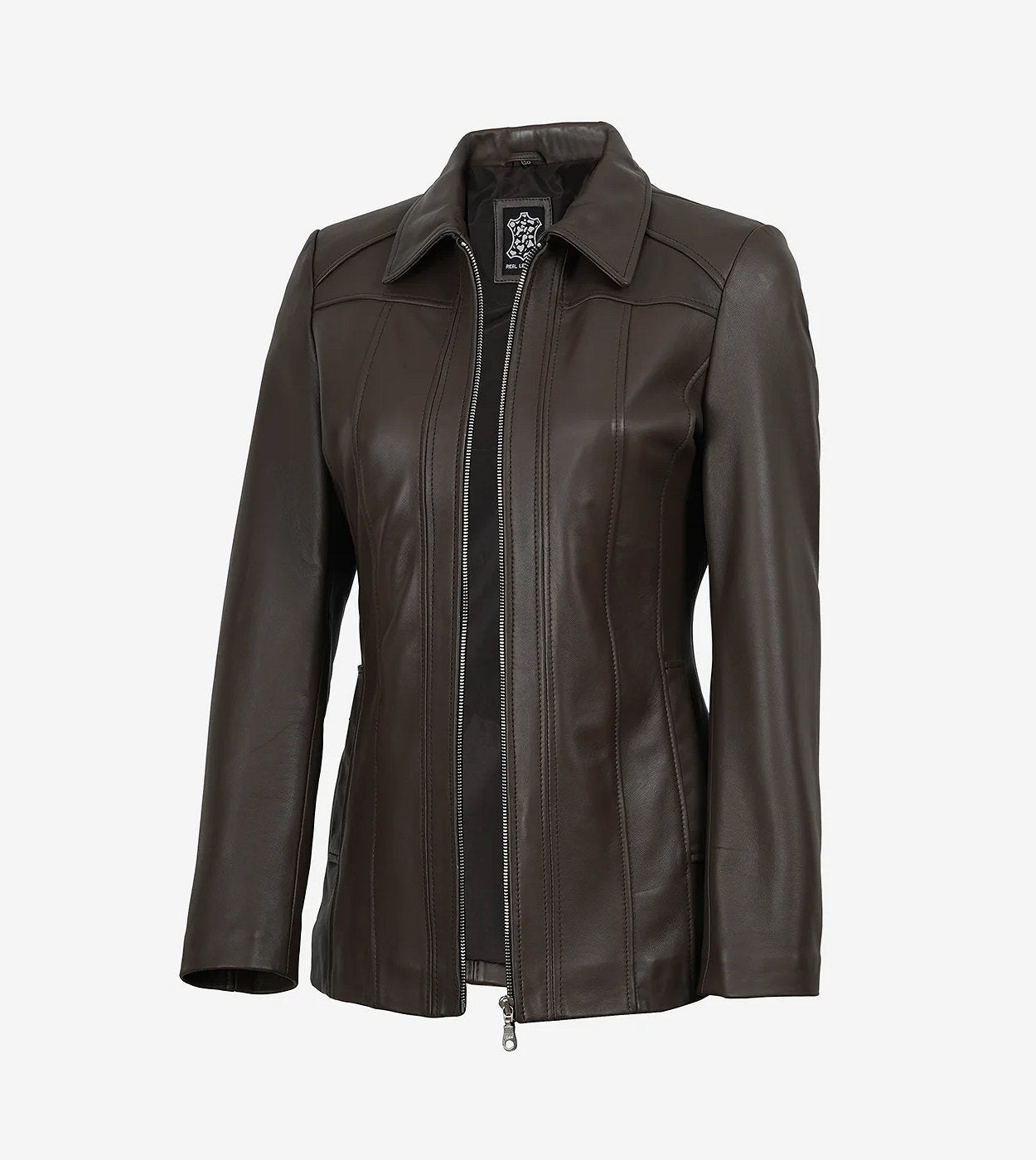 Marsha Womens Espresso Brown Leather Car Coat