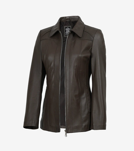 Marsha Womens Espresso Brown Leather Car Coat
