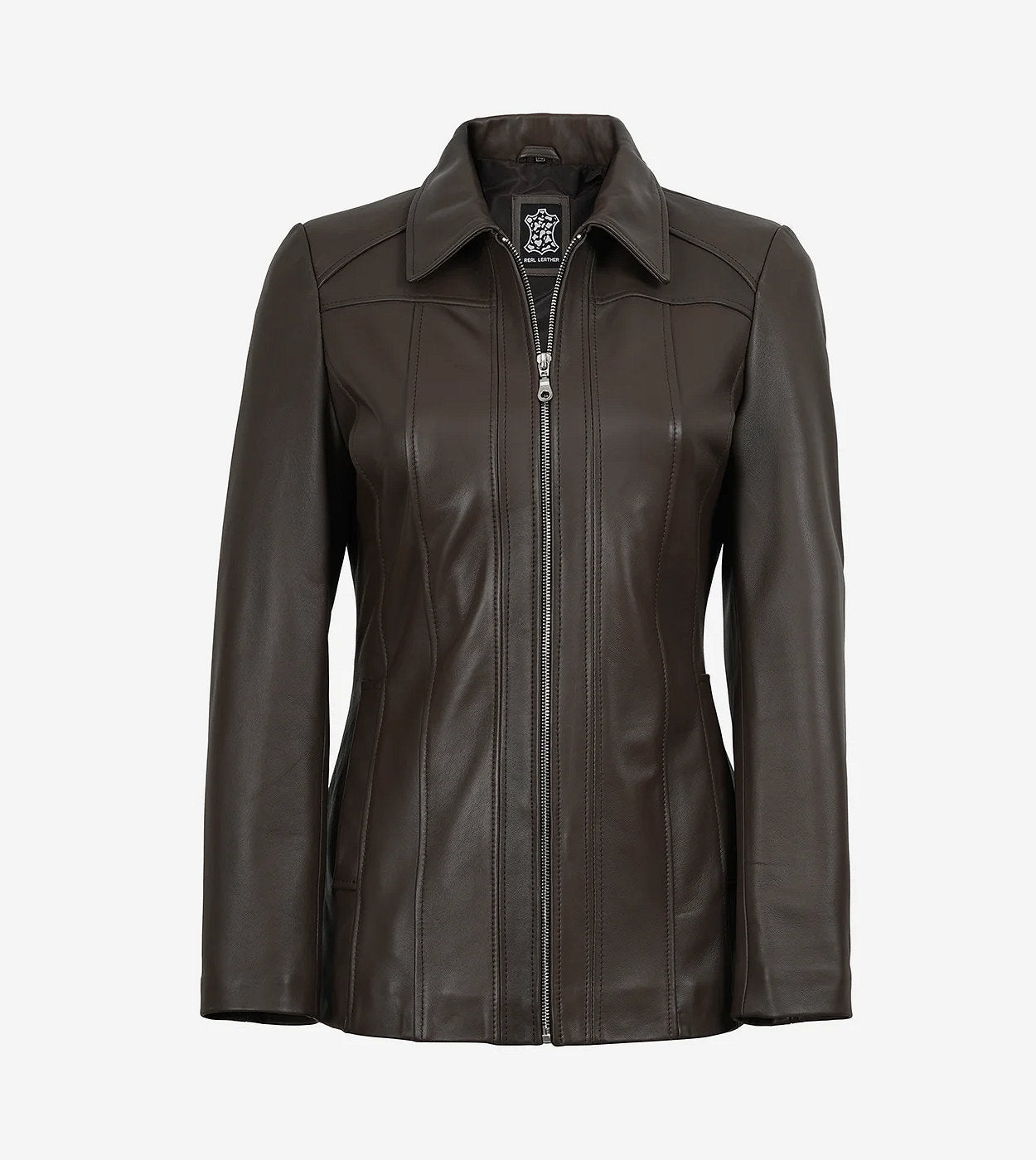 Marsha Womens Espresso Brown Leather Car Coat
