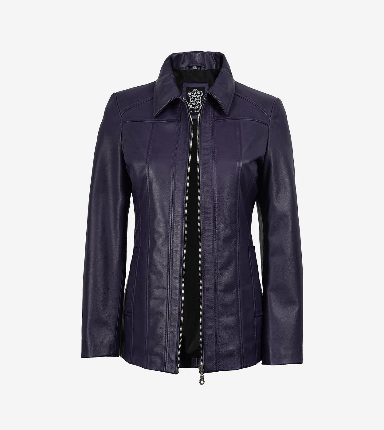 Marsha Womens Purple Leather Car Coat
