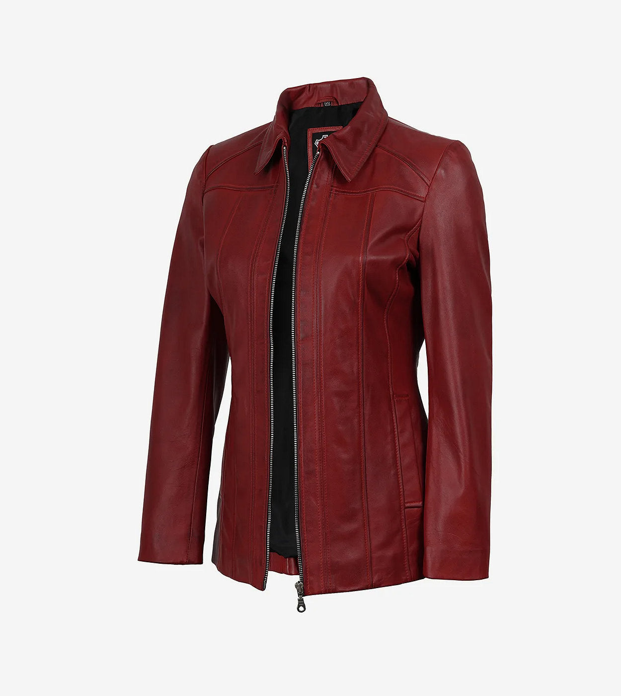 Marsha Womens Red Leather Car Coat