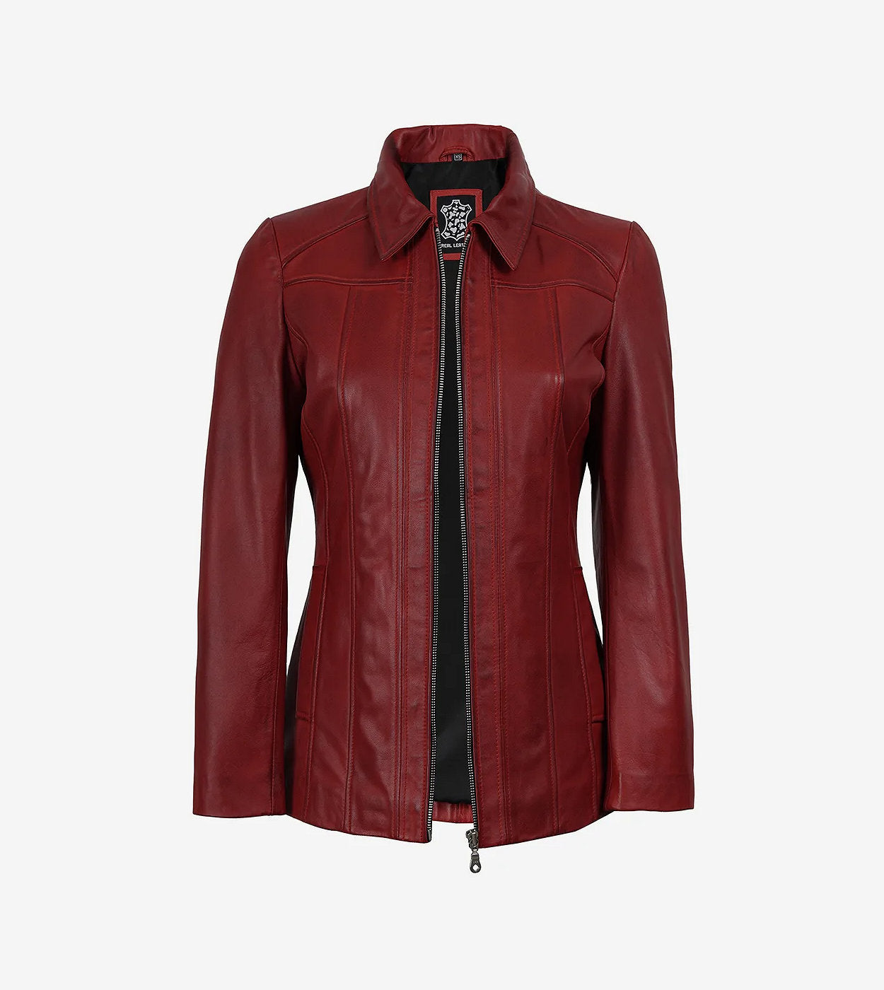 Marsha Womens Red Leather Car Coat