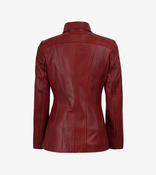 Marsha Womens Red Leather Car Coat