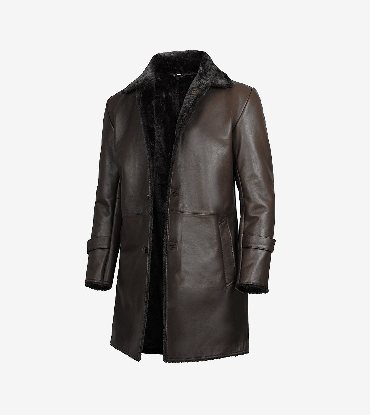 Men'S 3/4 Length Dark Brown Shearling Leather Coat