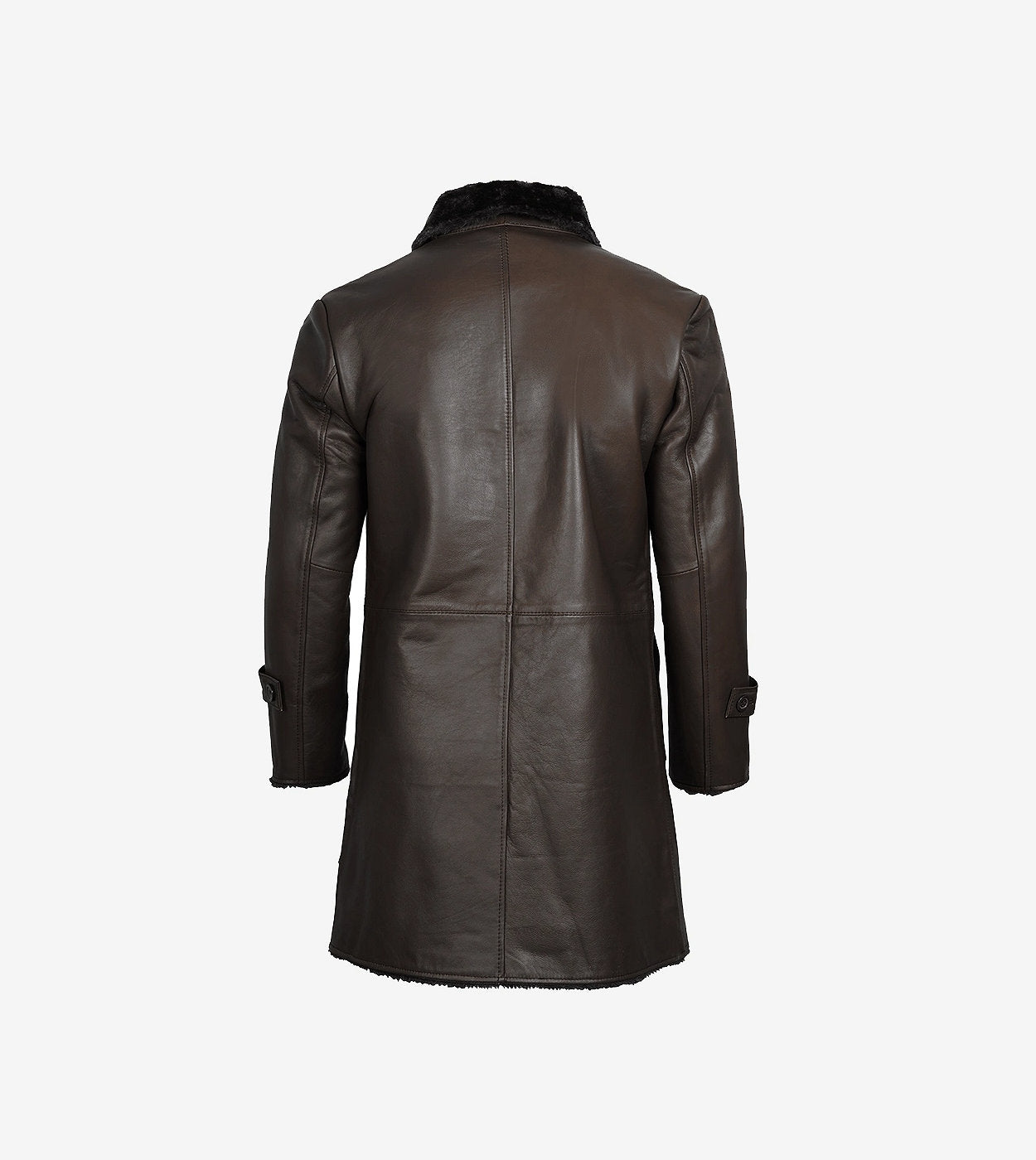 Men'S 3/4 Length Dark Brown Shearling Leather Coat