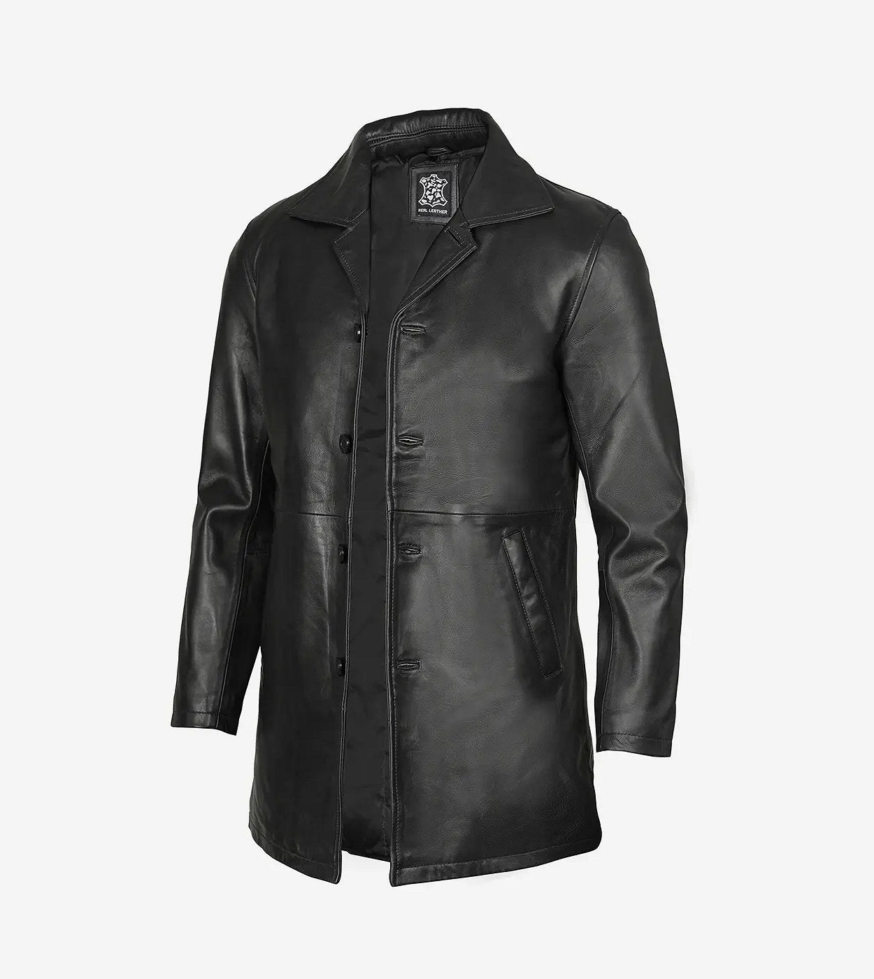Men'S 3/4 Length Lambskin Leather Black Car Coat