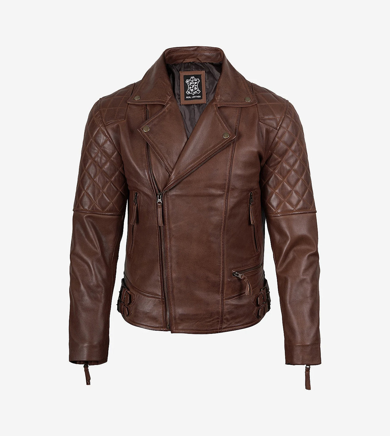 Men'S Asymmetrical Cognac Motorcycle Leather Jacket