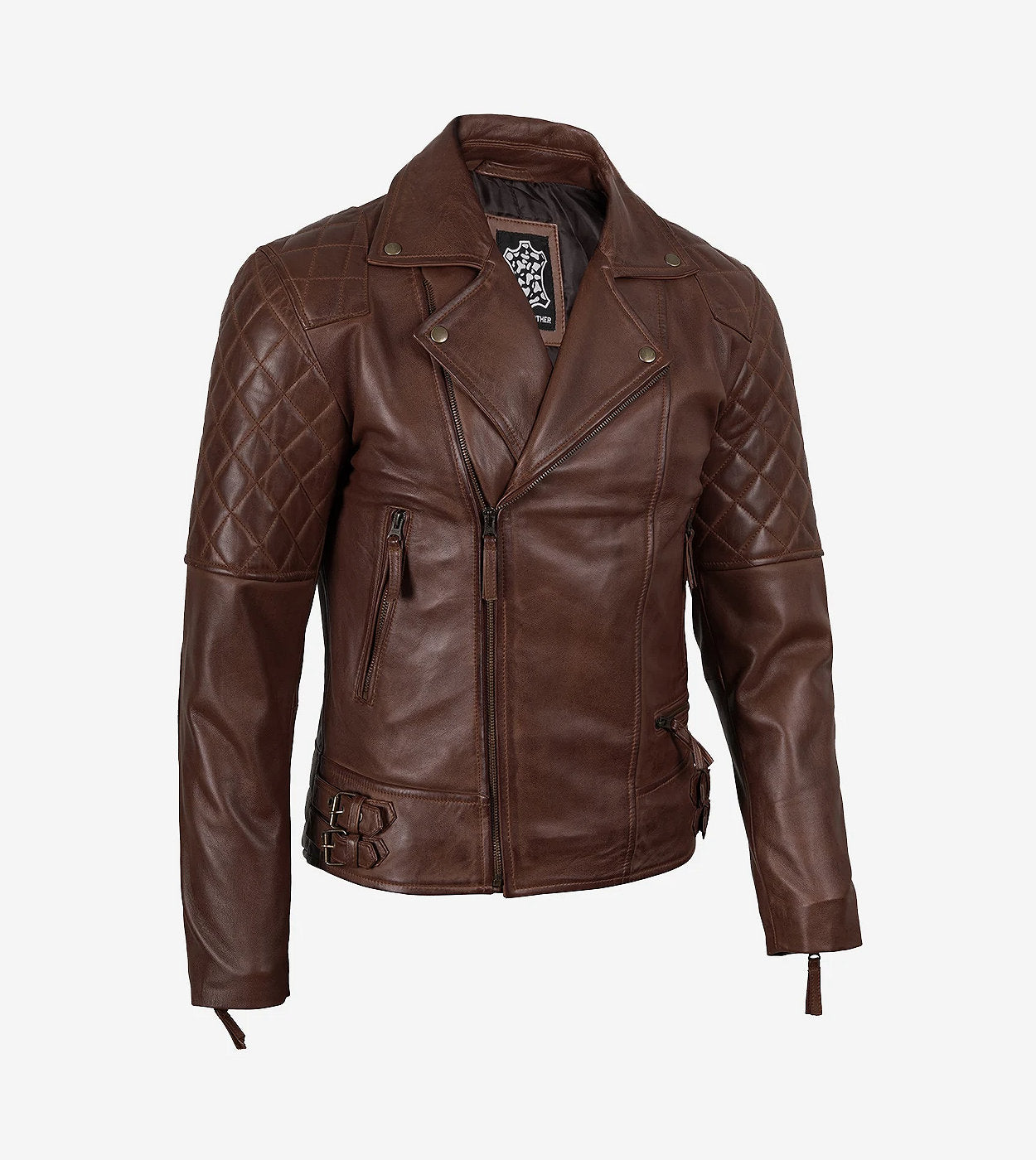 Men'S Asymmetrical Cognac Motorcycle Leather Jacket