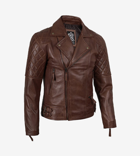 Men'S Asymmetrical Cognac Motorcycle Leather Jacket