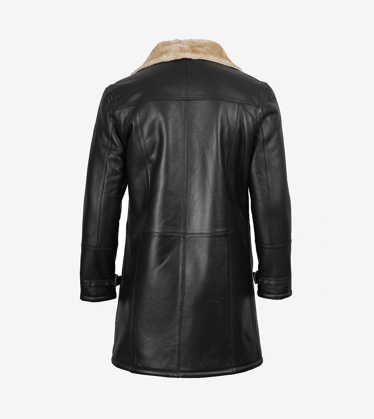 Men'S Black 3/4 Length Shearling Leather Coat