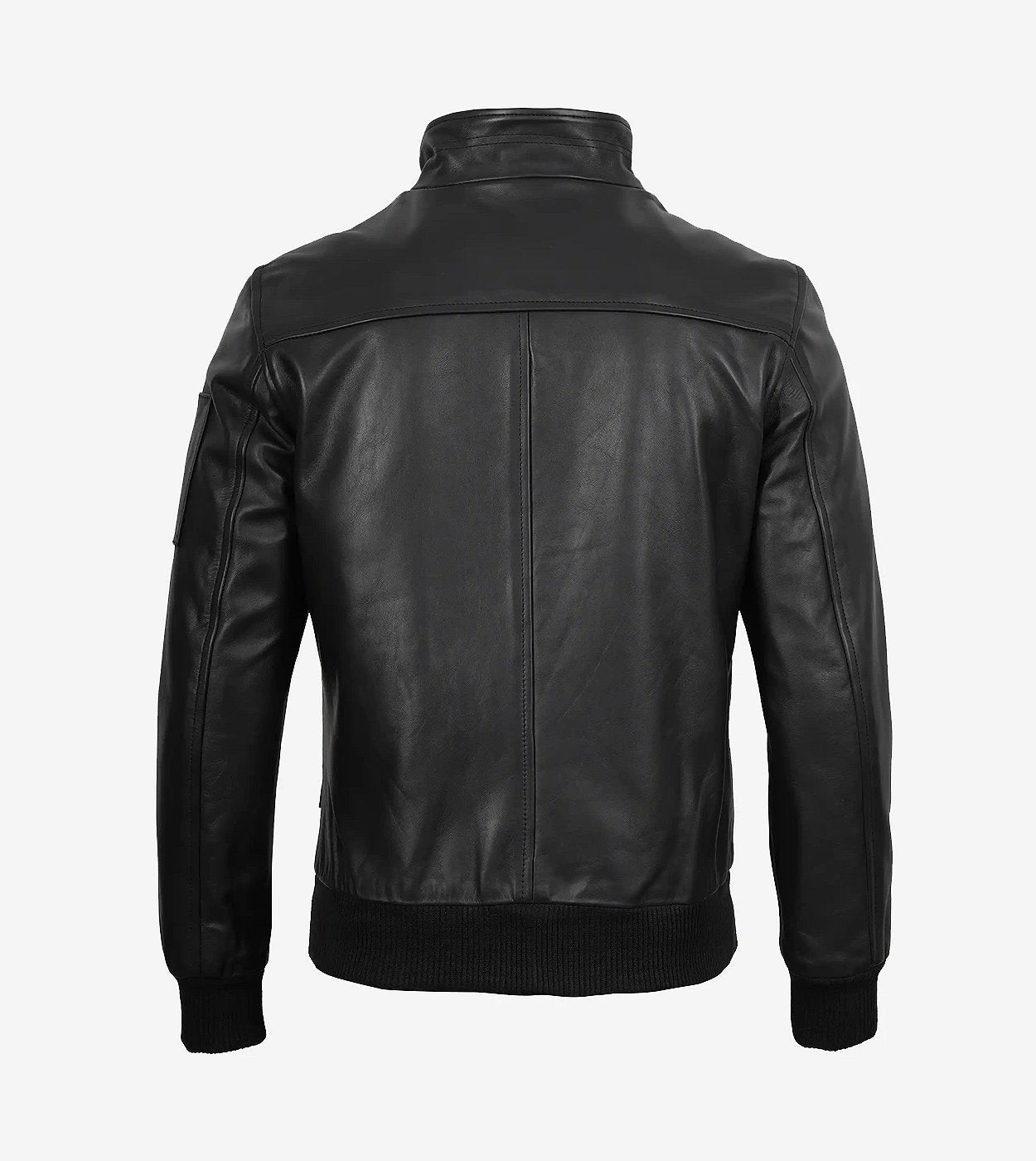 Men'S Black Cowhide Leather Bomber Jacket