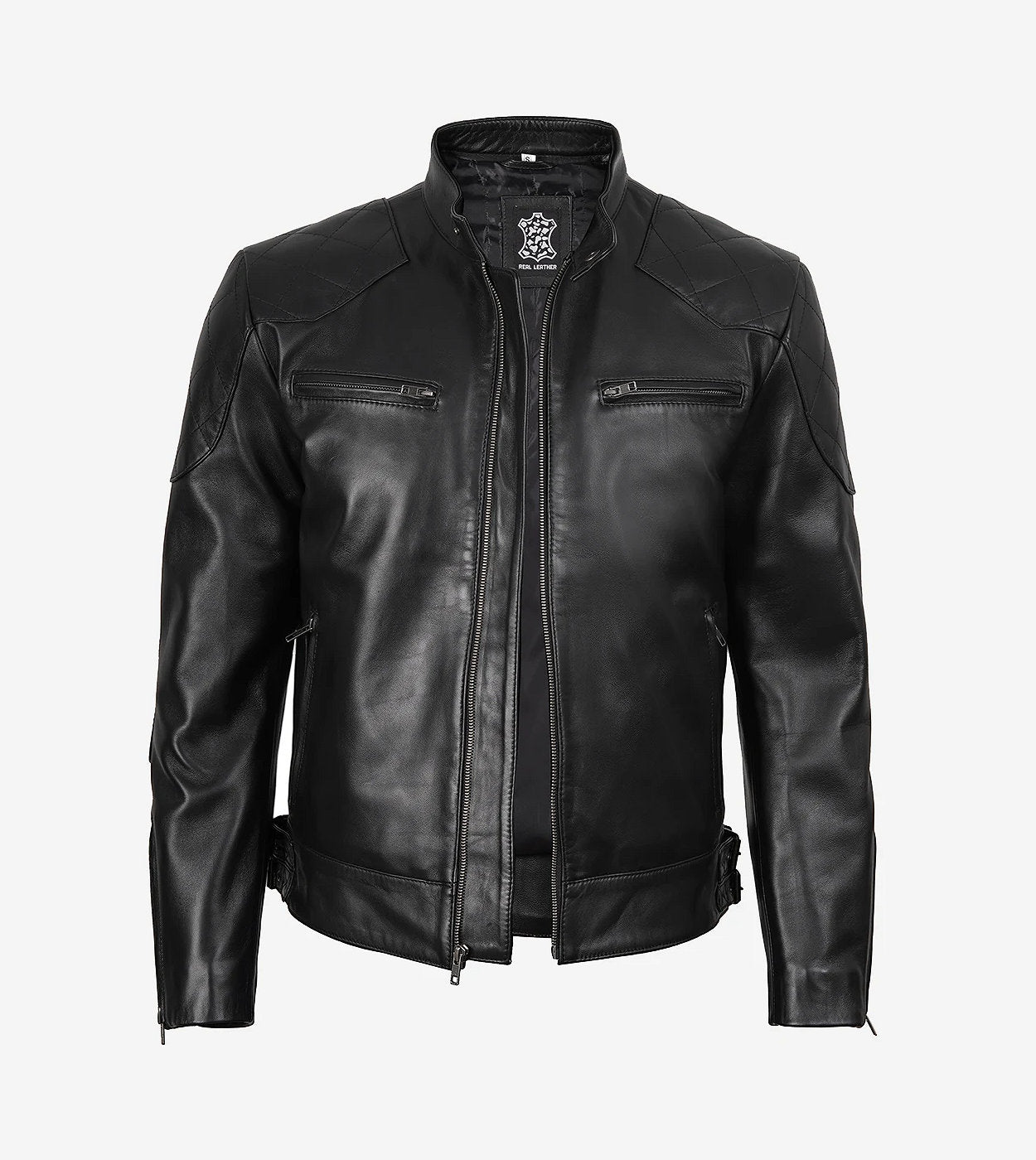 Men'S Black Leather Cafe Racer Style Jacket
