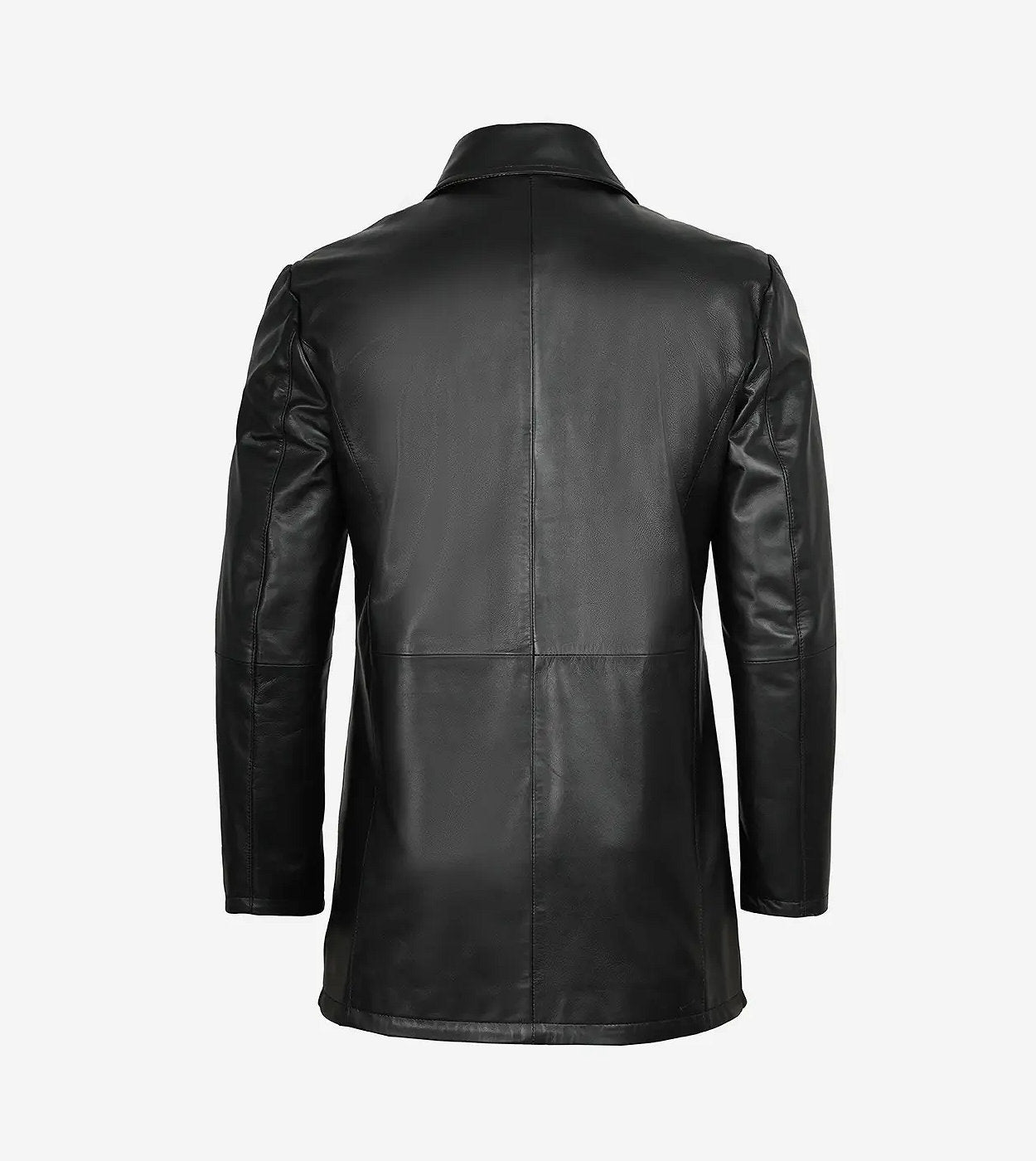 Men'S Black Leather Coat With Brown Detailing