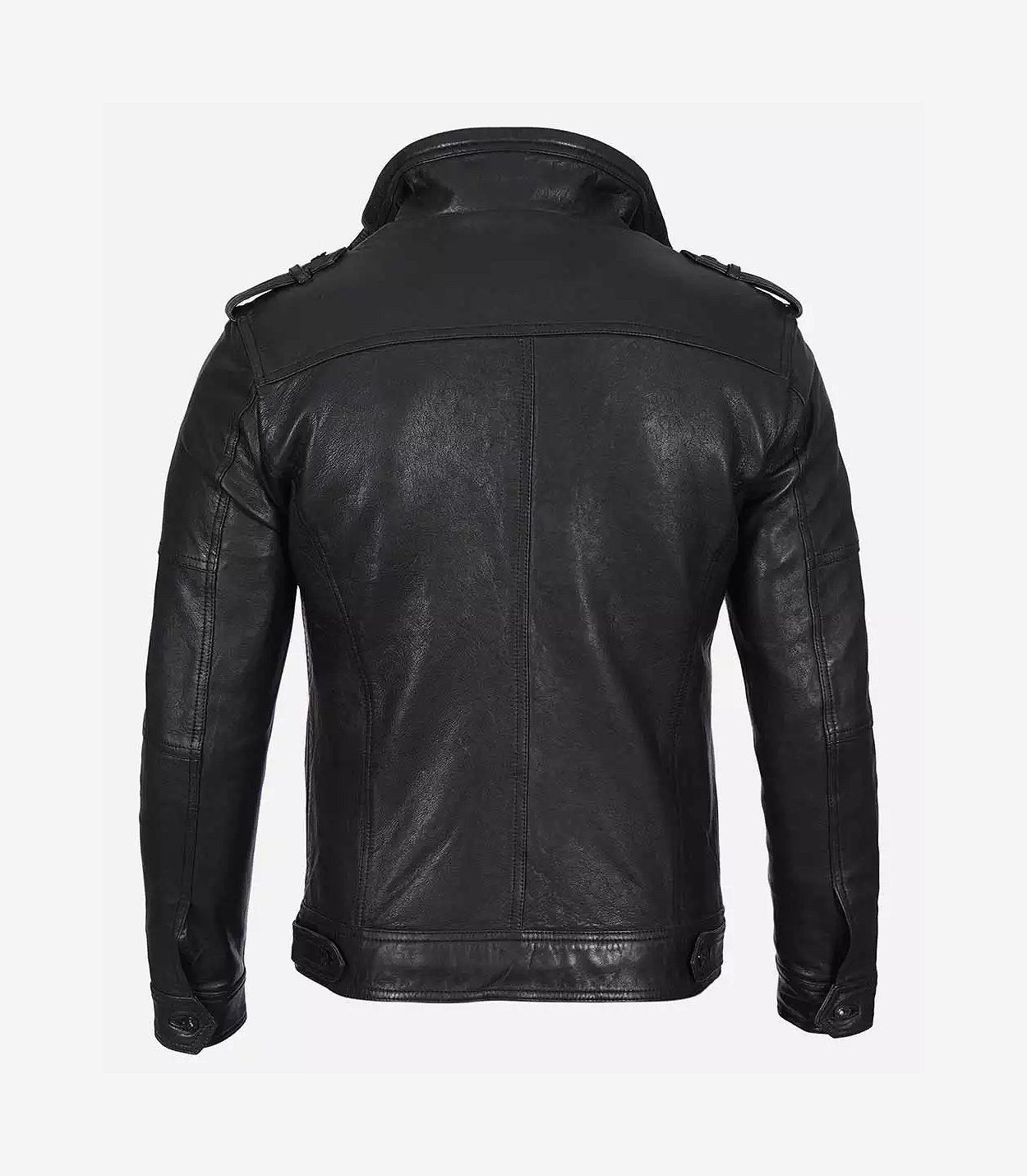 Men'S Black Washed Leather Biker Style Jacket