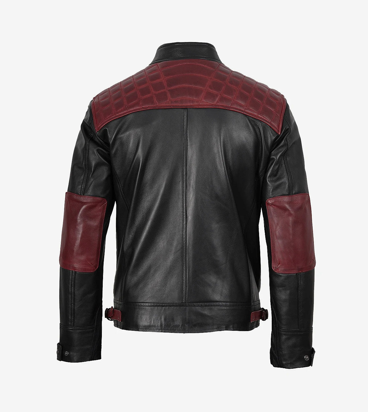 Men'S Black And Maroon Cafe Racer Leather Jacket - Quilted Shoulder