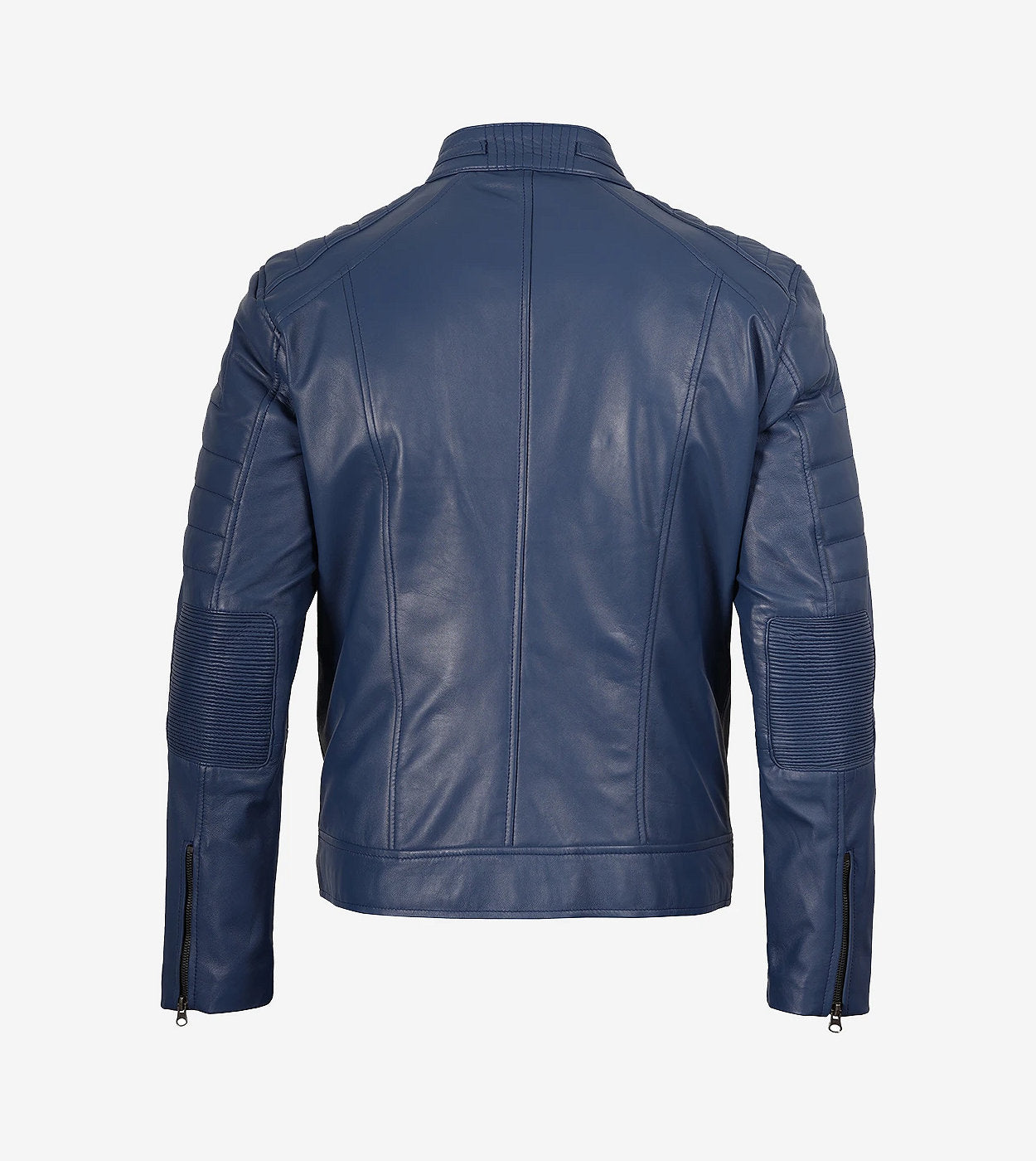 Men'S Blue Cafe Racer Style Leather Jacket
