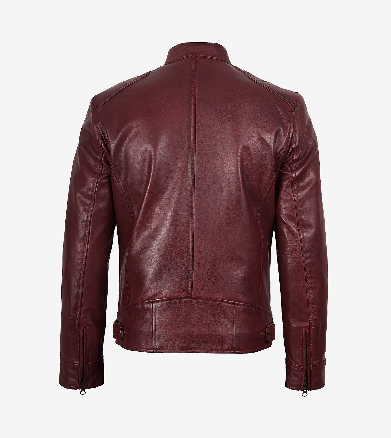 Men'S Burgundy Cafe Racer Style Leather Jacket