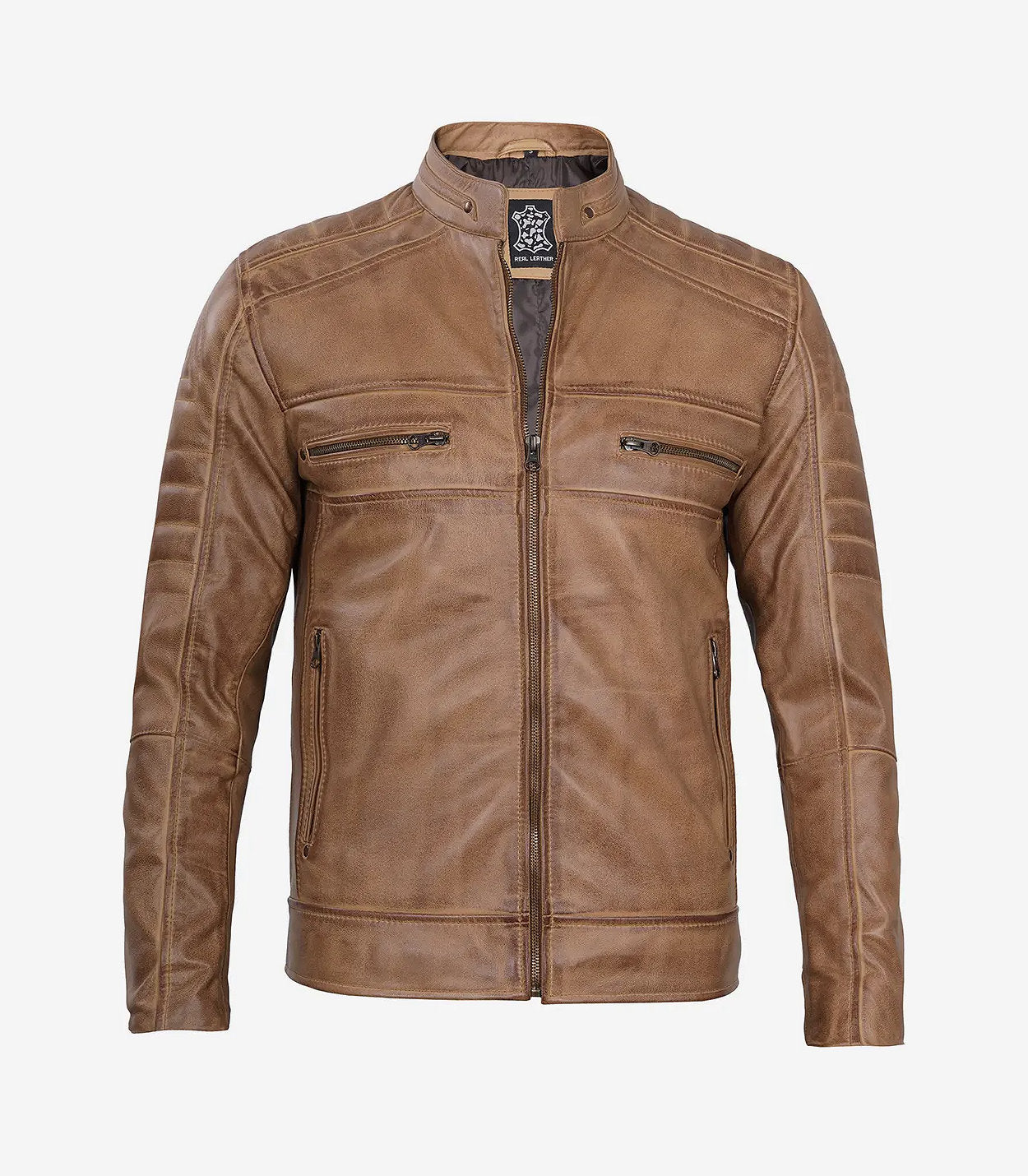 Men'S Cafe Racer Camel Brown Leather Jacket